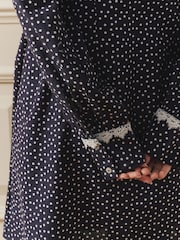 Laura Ashley Navy Spot Sailor Collar Mini Dress With Linen - Image 5 of 5