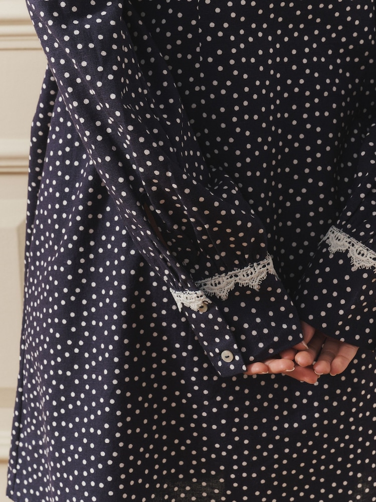 Laura Ashley Navy Spot Sailor Collar Mini Dress With Linen - Image 5 of 5