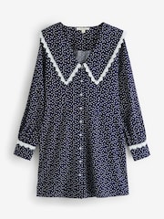 Laura Ashley Navy Spot Sailor Collar Mini Dress With Linen - Image 9 of 11