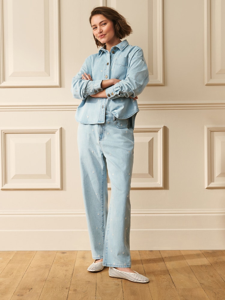 Laura Ashley Denim Daisy Embroidered Straight Jeans - Image 1 of 10