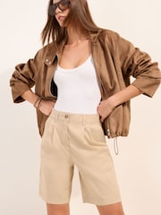 Friends Like These Neutral Pleated Chino Bermuda Shorts - Image 1 of 4