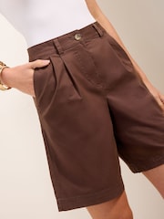Friends Like These Chocolate Brown Pleated Chino Bermuda Shorts - Image 2 of 5