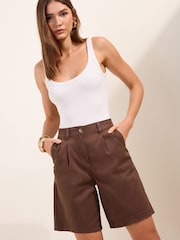 Friends Like These Chocolate Brown Pleated Chino Bermuda Shorts - Image 4 of 5