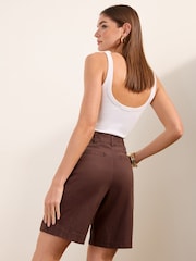 Friends Like These Chocolate Brown Pleated Chino Bermuda Shorts - Image 5 of 5