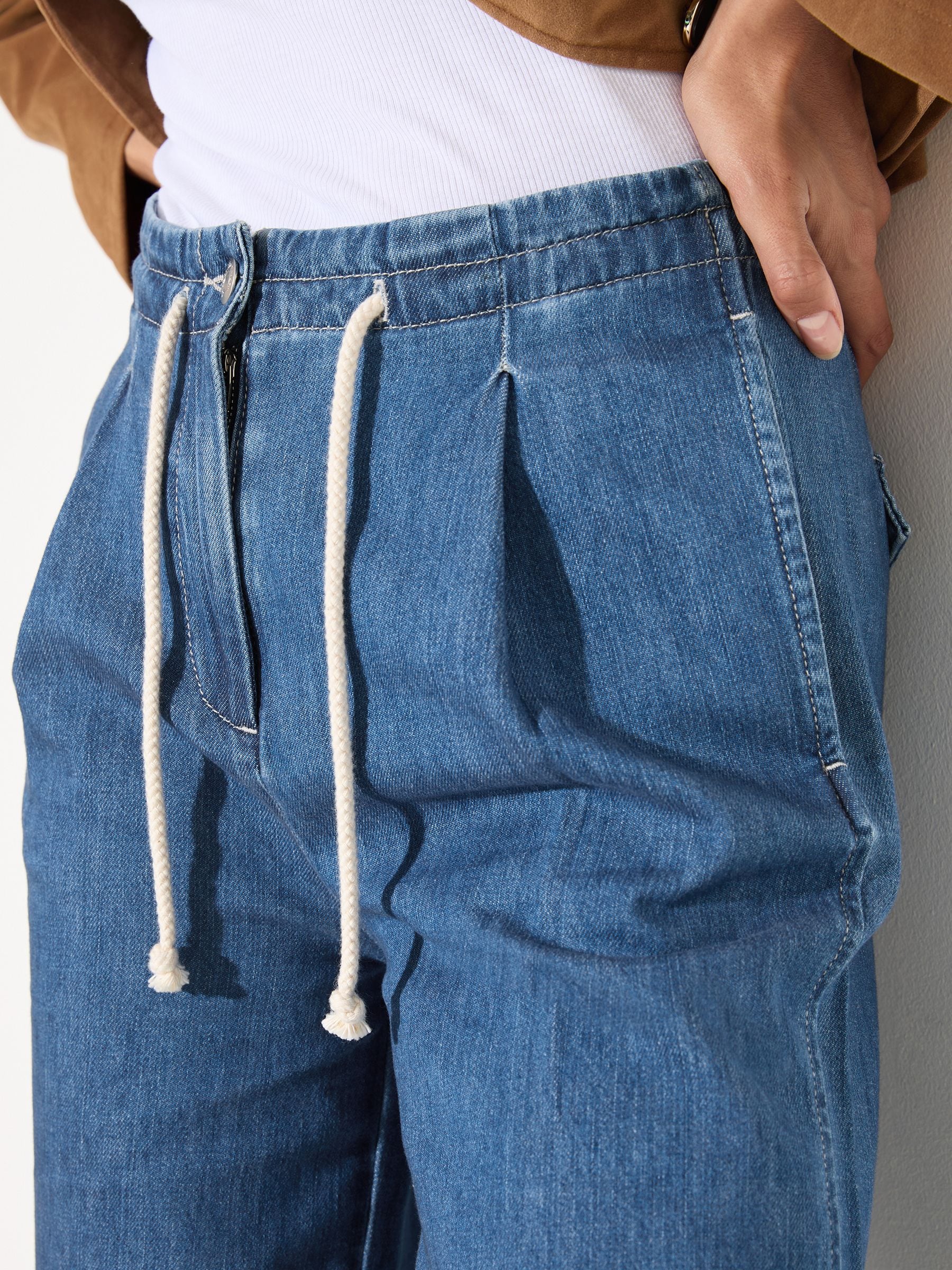 Buy Friends Like These Mid Wash Tie Waist Pleat Front Wide Leg