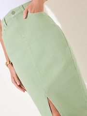 Friends Like These Pistachio Green Split Front Denim Midi Skirt - Image 3 of 4