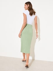Friends Like These Pistachio Green Split Front Denim Midi Skirt - Image 4 of 4
