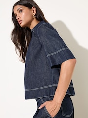 Friends Like These Mid Wash Top Collar Denim Top - Image 2 of 5