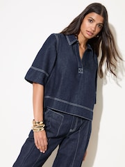 Friends Like These Mid Wash Top Collar Denim Top - Image 4 of 5