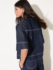 Friends Like These Mid Wash Top Collar Denim Top - Image 5 of 5