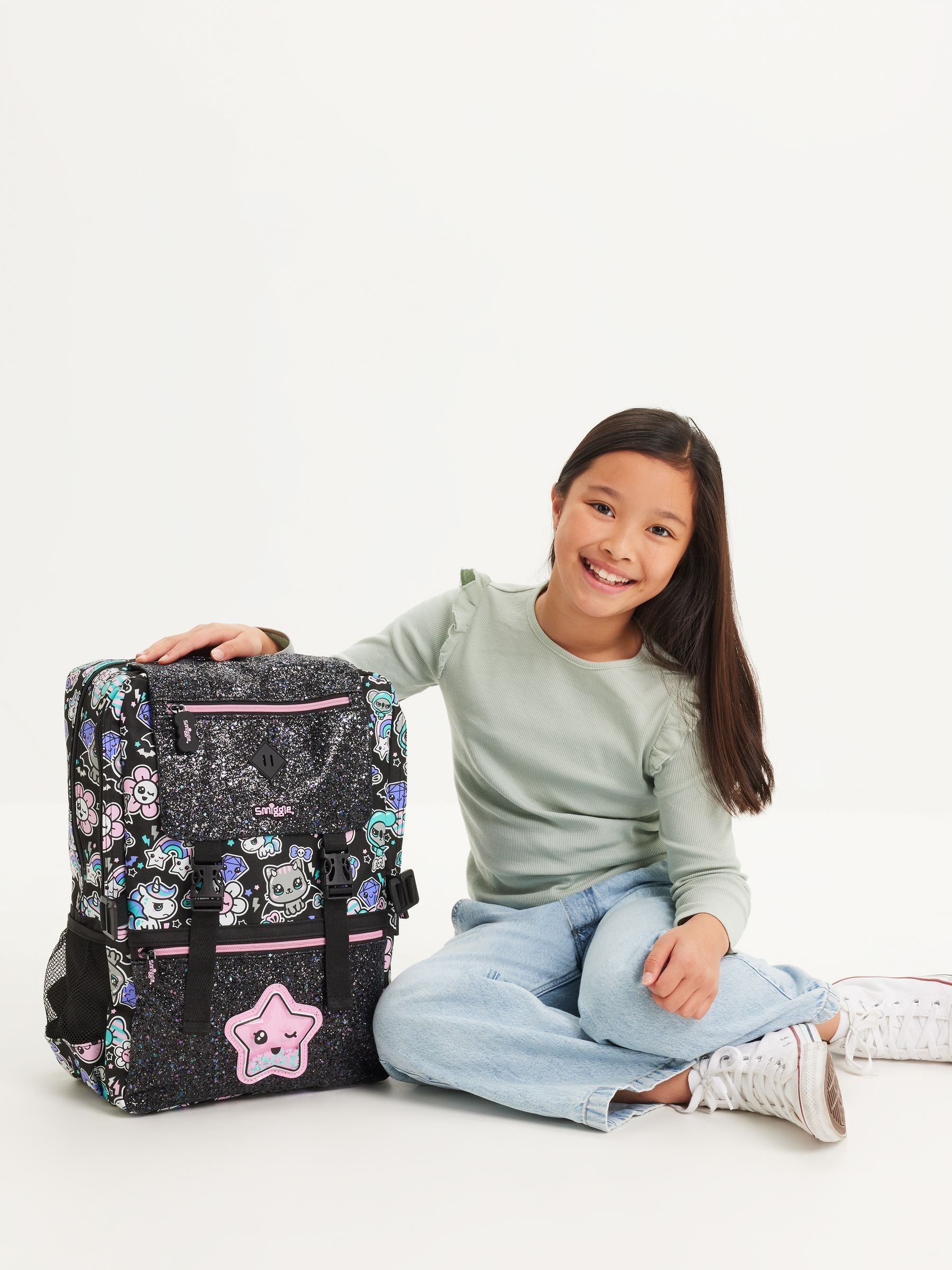 Buy Smiggle Black Trailblazer Foldover Attach Backpack from Next USA