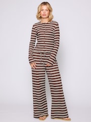 South Beach Brown Stripe Knitted Wide Leg Trousers - Image 1 of 8