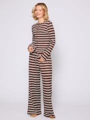 South Beach Brown Stripe Knitted Wide Leg Trousers - Image 8 of 8
