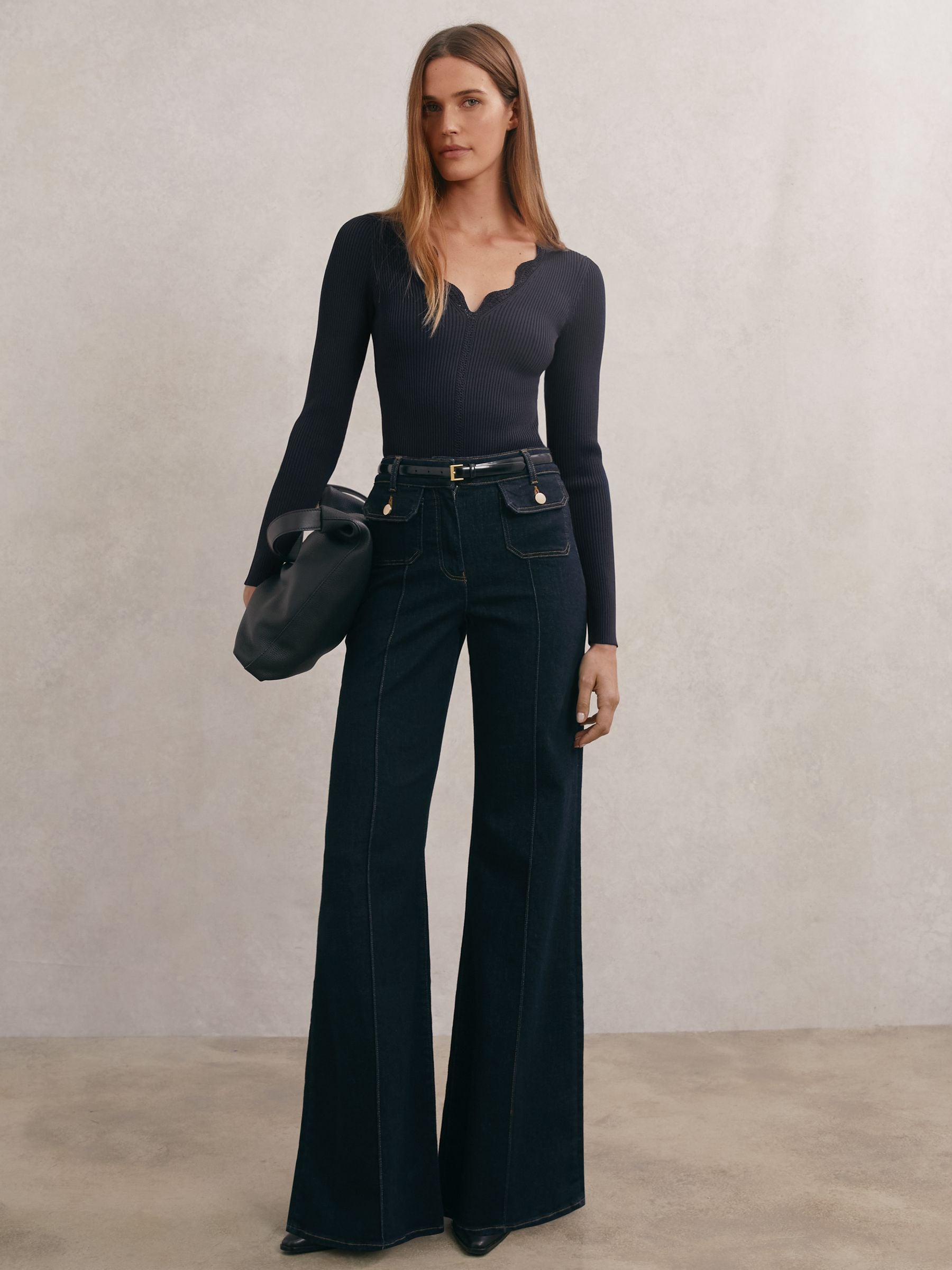 Buy Reiss Navy Lara Crochet-Trim Rib-Knit Top from Next USA