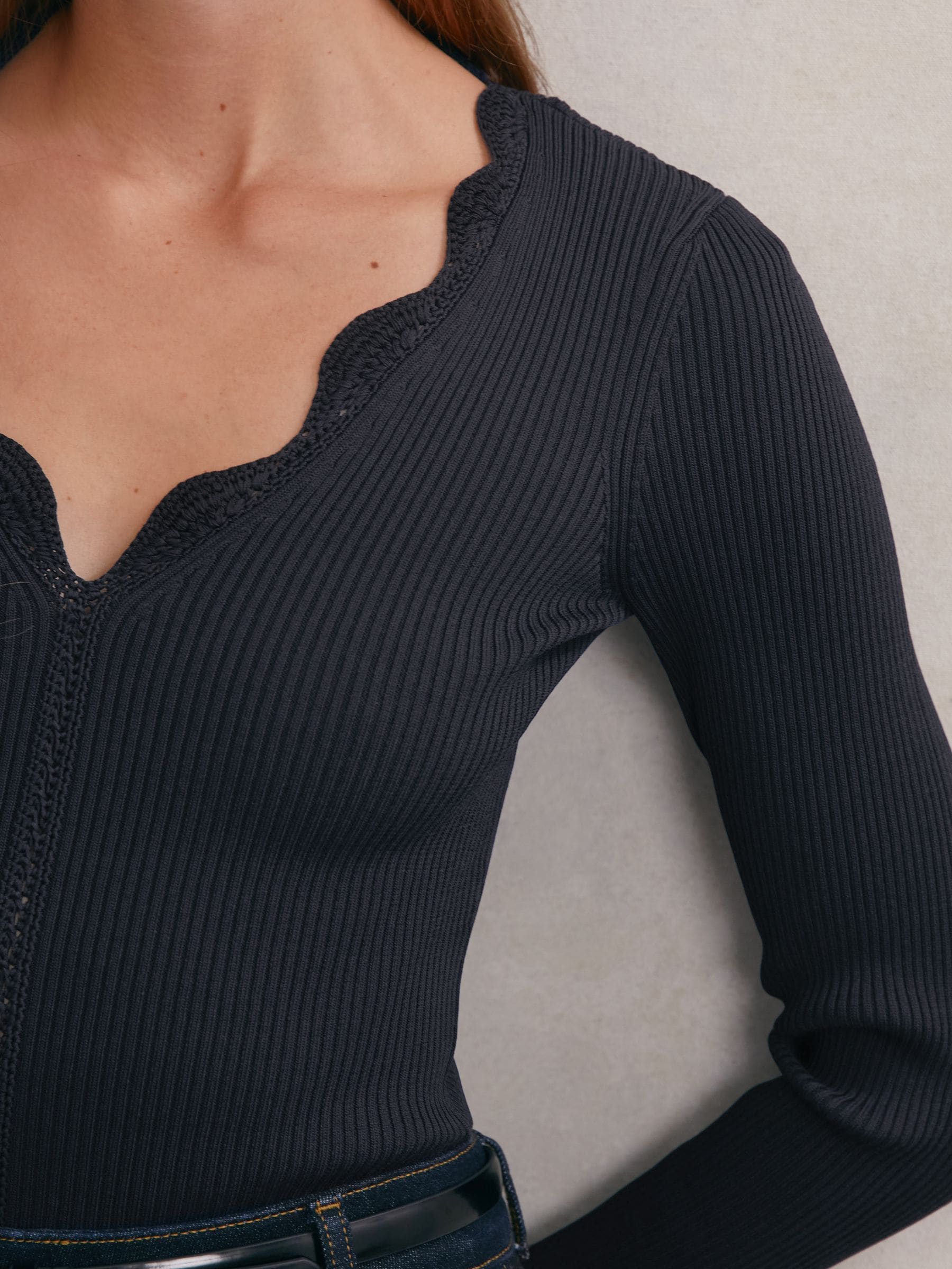 Buy Reiss Navy Lara Crochet-Trim Rib-Knit Top from Next USA