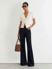 Reiss Ivory Anya V-Neck Short-Sleeve Cardigan Cotton-Wool - Image 1 of 6