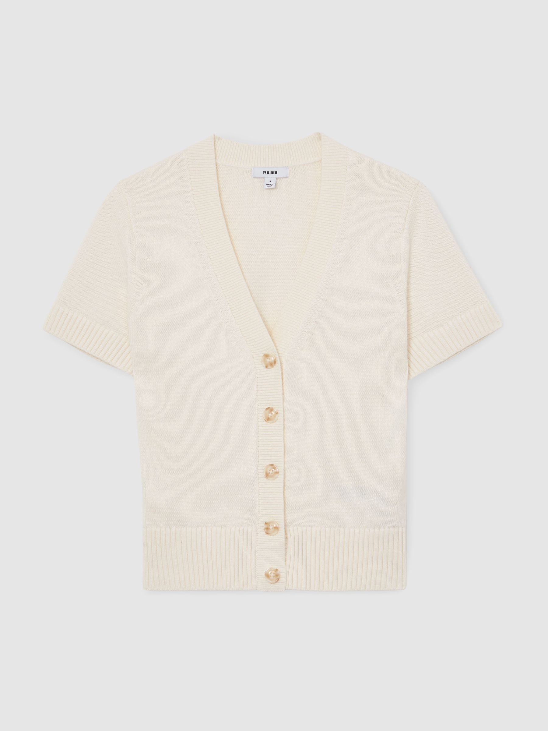 Buy Reiss Ivory Anya V-Neck Short-Sleeve Cardigan Cotton-Wool from