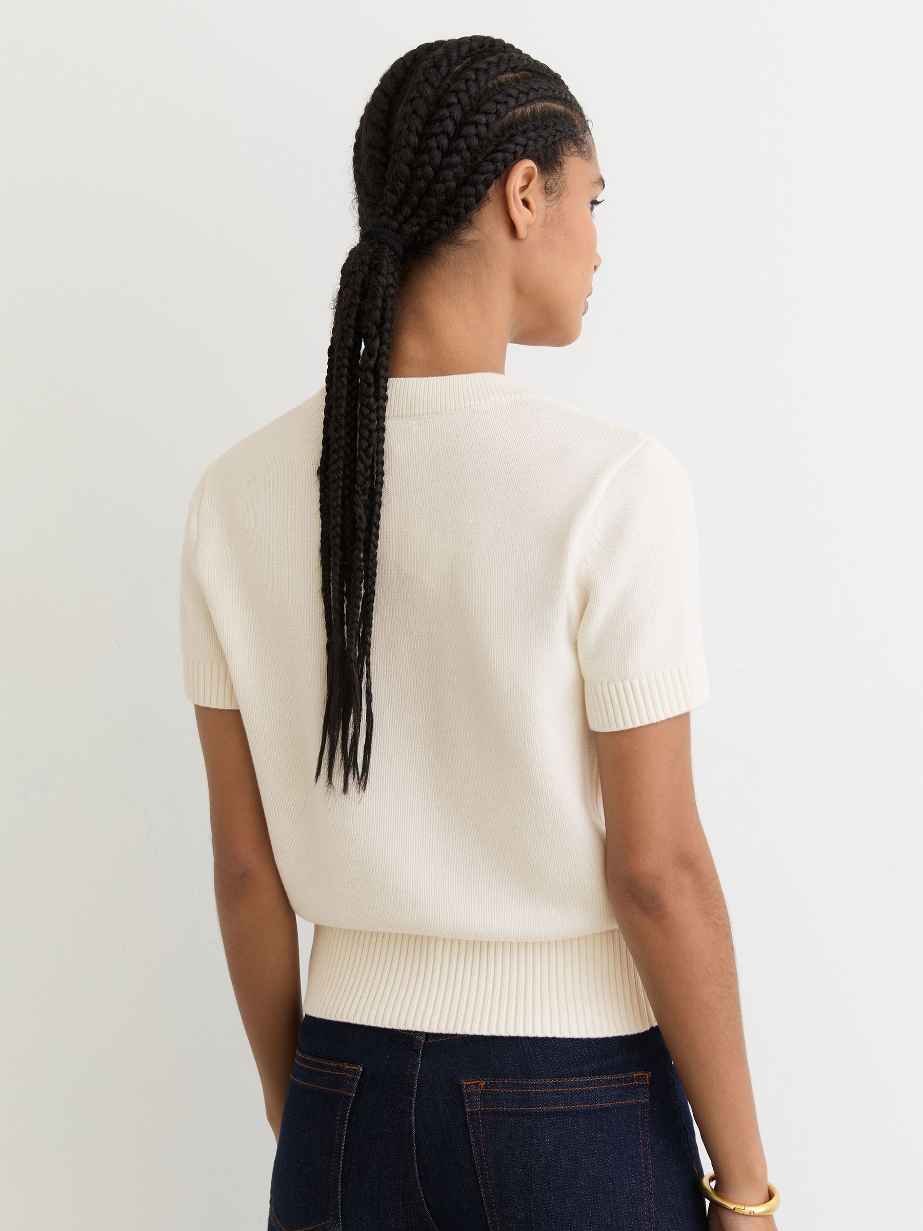 Buy Reiss Ivory Anya V-Neck Short-Sleeve Cardigan Cotton-Wool from