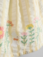 JoJo Maman Bébé Yellow Bunny Embroidered Dress, Knicker and Hat Set - Image 10 of 12