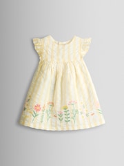 JoJo Maman Bébé Yellow Bunny Embroidered Dress, Knicker and Hat Set - Image 4 of 12