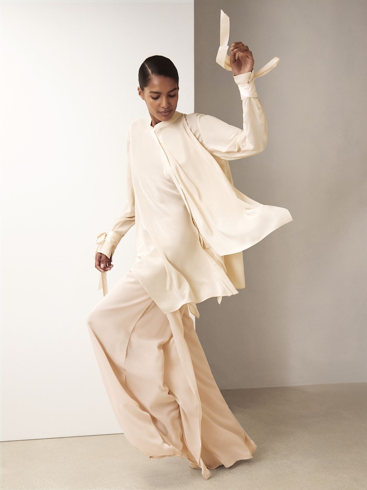 Reiss Cream Scarlet Reiss | Royal Ballet Tie-Cuff Blouse - Image 1 of 8 Reiss Cream Scarlet Reiss | Royal Ballet Tie-Cuff Blouse - Image 1 of 8