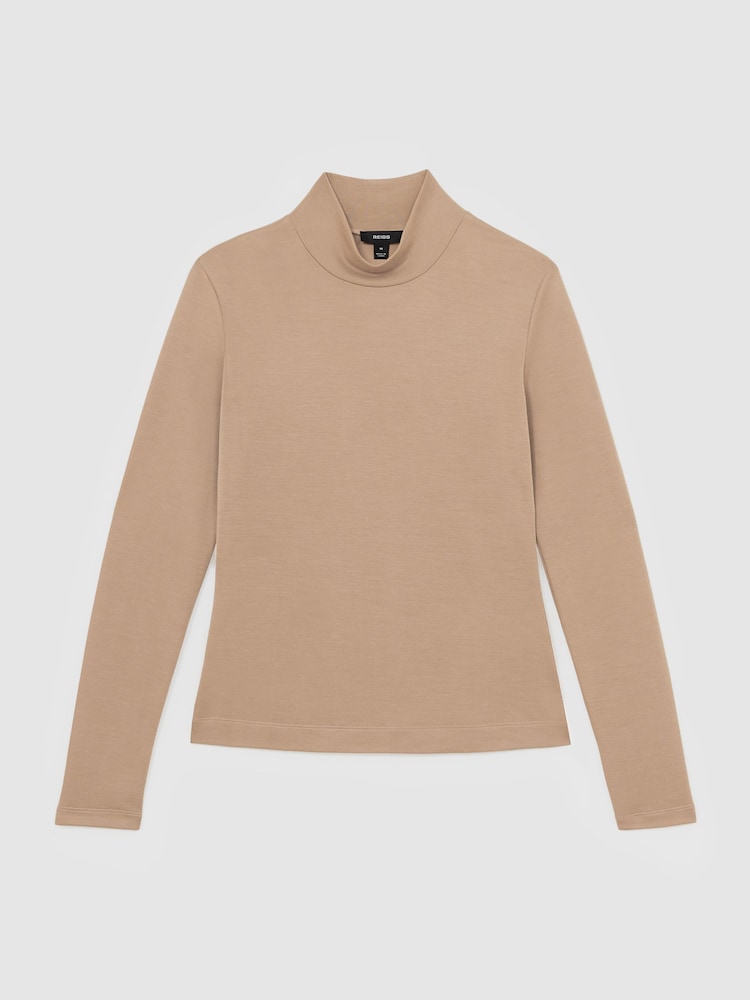 Reiss Camel Molly Lyocell-Blend Funnel-Neck Top - Image 2 of 7 Reiss Camel Molly Lyocell-Blend Funnel-Neck Top - Image 2 of 7