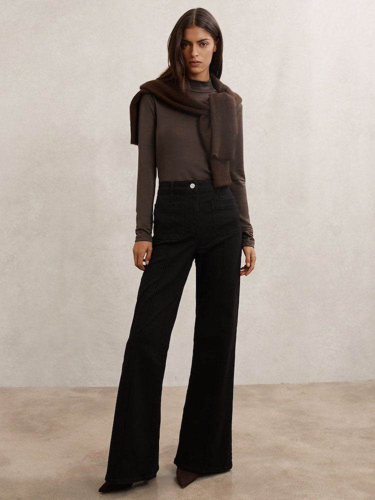 Reiss Khaki Green Molly Lyocell-Blend Funnel-Neck Top - Image 1 of 6 Reiss Khaki Green Molly Lyocell-Blend Funnel-Neck Top - Image 1 of 6