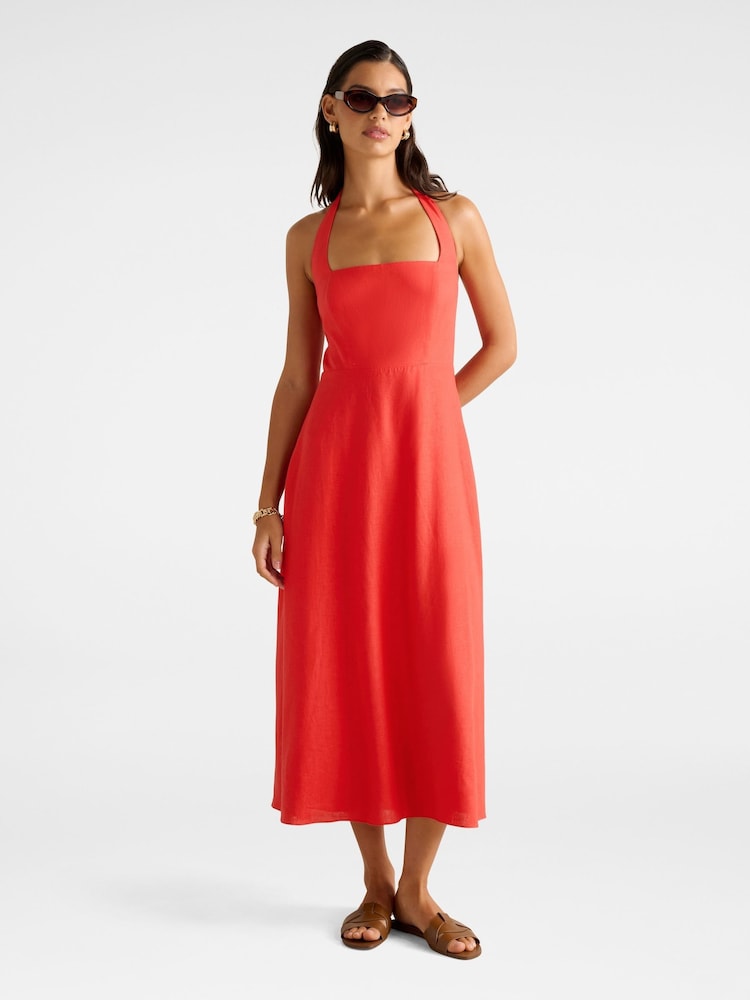 Forever New Red Stevie Halter Neck Midi Dress - Image 1 of 4