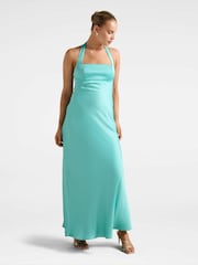 Forever New Blue April Open Back Satin Maxi Dress - Image 1 of 5