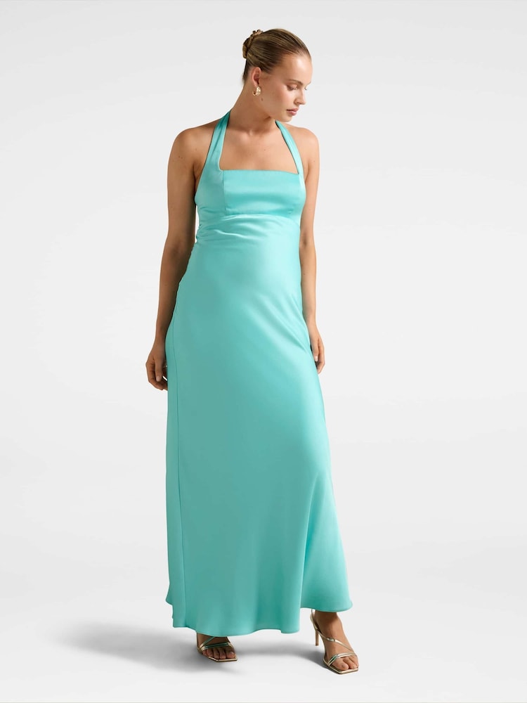 Forever New Blue April Open Back Satin Maxi Dress - Image 1 of 5