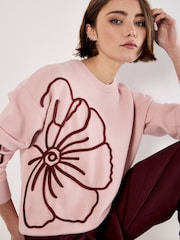 Apricot Pink Cornelli Embroid Big Flower Jumper - Image 1 of 4