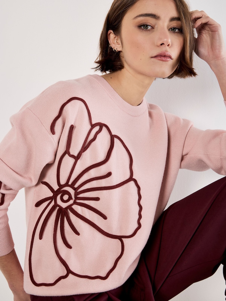 Apricot Pink Cornelli Embroid Big Flower Jumper - Image 1 of 4
