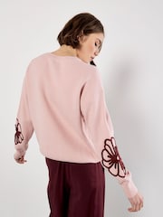 Apricot Pink Cornelli Embroid Big Flower Jumper - Image 4 of 4