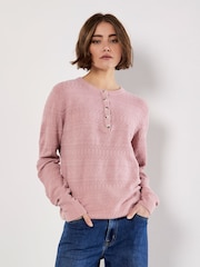 Apricot Pink Button Detail Pointelle Jumper - Image 1 of 4