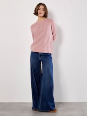 Apricot Pink Button Detail Pointelle Jumper - Image 3 of 4