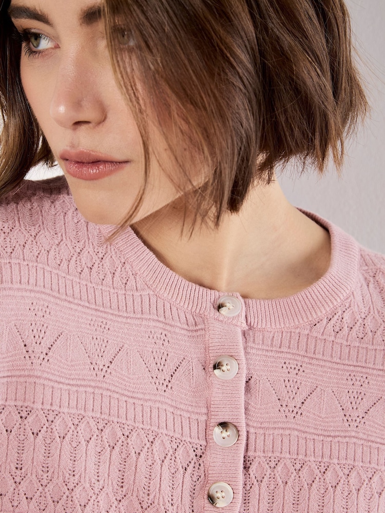 Apricot Pink Button Detail Pointelle Jumper - Image 4 of 4