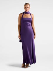 Forever New Purple April Open Back Satin Maxi Dress - Image 1 of 5