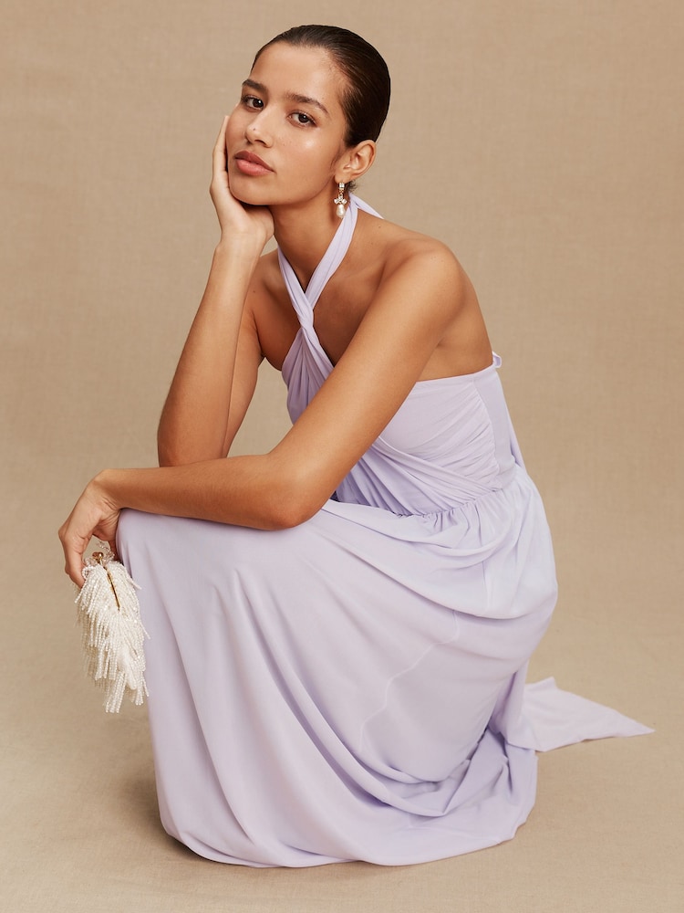 Lilac Purple Mesh Multiway Wedding Guest Bridesmaid Maxi Dress - Image 2 of 13