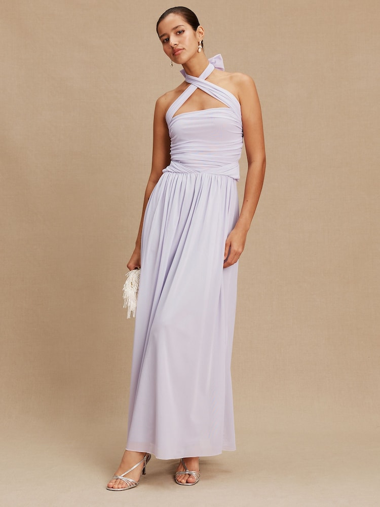 Womens Next Lilac Purple Mesh Multiway Wedding Guest Bridesmaid Maxi Dress US 14 Petite