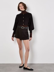 Apricot Black Ribbed Batwing Cropped Cardigan - Image 3 of 4