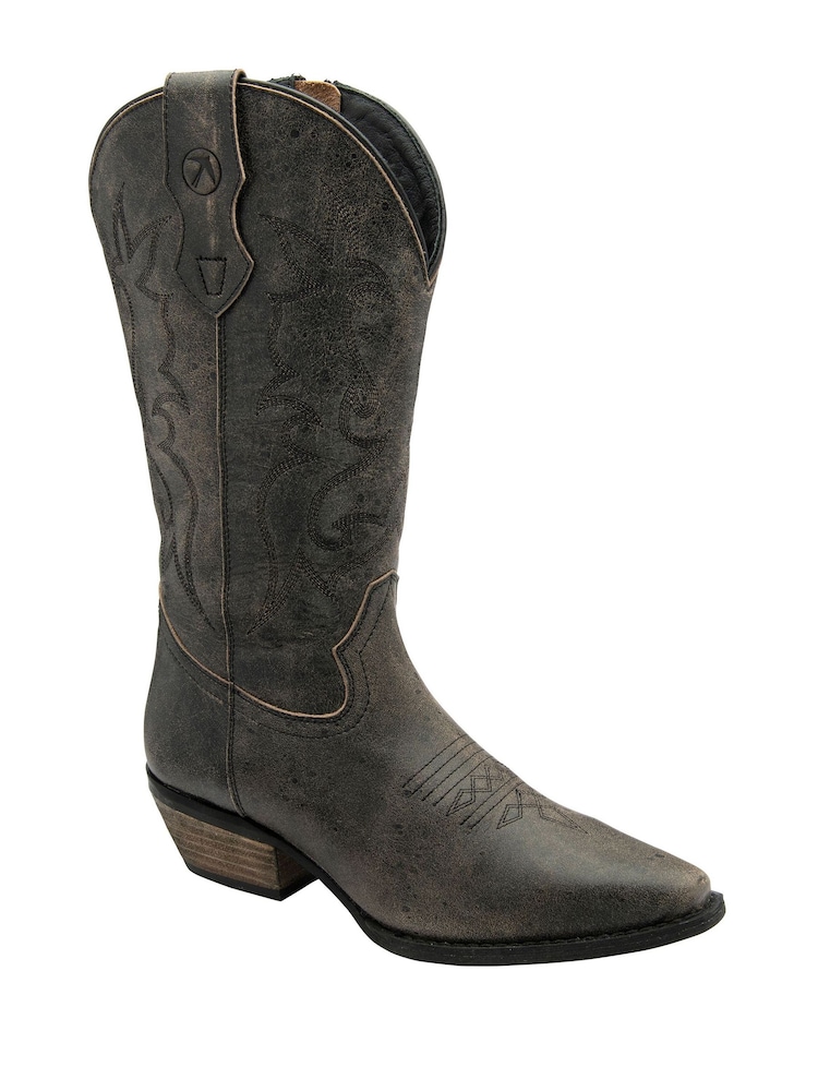 Ravel Black Leather Cowboy Boots on a Western Heels - Image 1 of 4 Ravel Black Leather Cowboy Boots on a Western Heels - Image 1 of 4