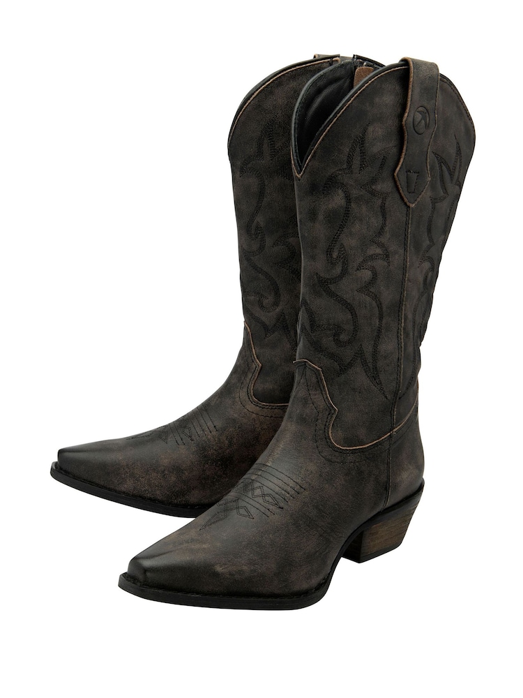 Ravel Black Leather Cowboy Boots on a Western Heels - Image 2 of 4