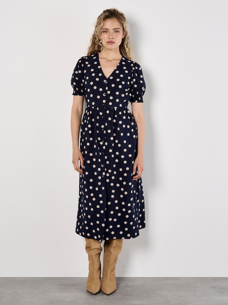 Apricot Blue Mono Spot Button Down Dress - Image 2 of 5 Apricot Blue Mono Spot Button Down Dress - Image 2 of 5