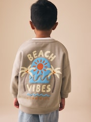 Light Brown Beach Print Crew Neck Sweatshirt (3mths-7yrs) - Image 1 of 7