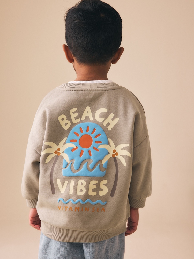 Light Brown Beach Print Crew Neck Sweatshirt (3mths-7yrs) - Image 1 of 7