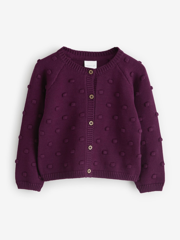 Plum Purple Long Sleeve Bobble Texture Button Through Cardigan - Image 1 of 1