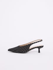 Friends Like These Black Polka Dot Slingback Mid Heel Stiletto Smart Court Shoes - Image 7 of 7