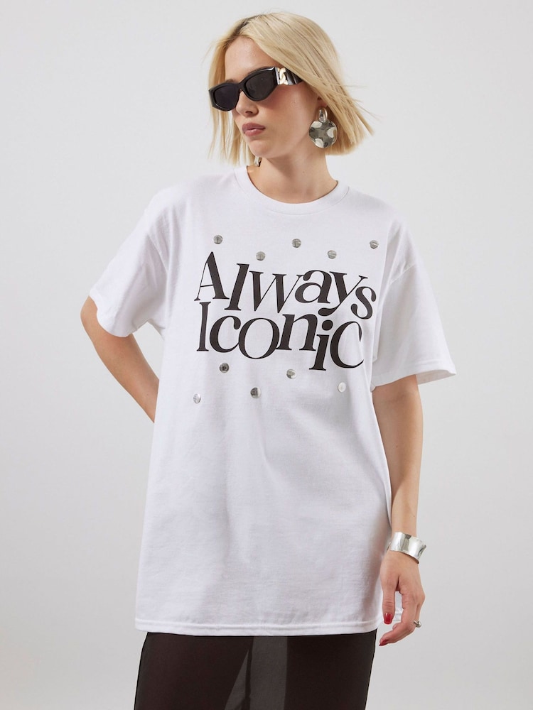 River Island White Always Iconic Studded T-Shirt - Image 1 of 4