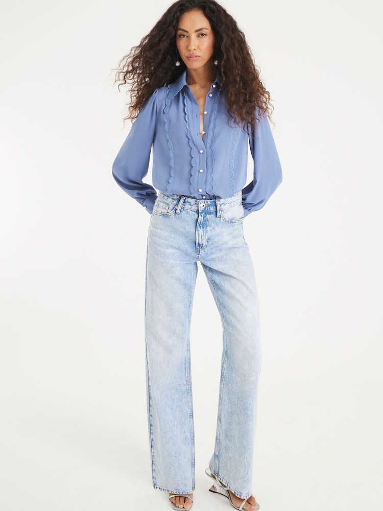 River Island Blue Scallop Trim Chiffon Shirt - Image 2 of 4