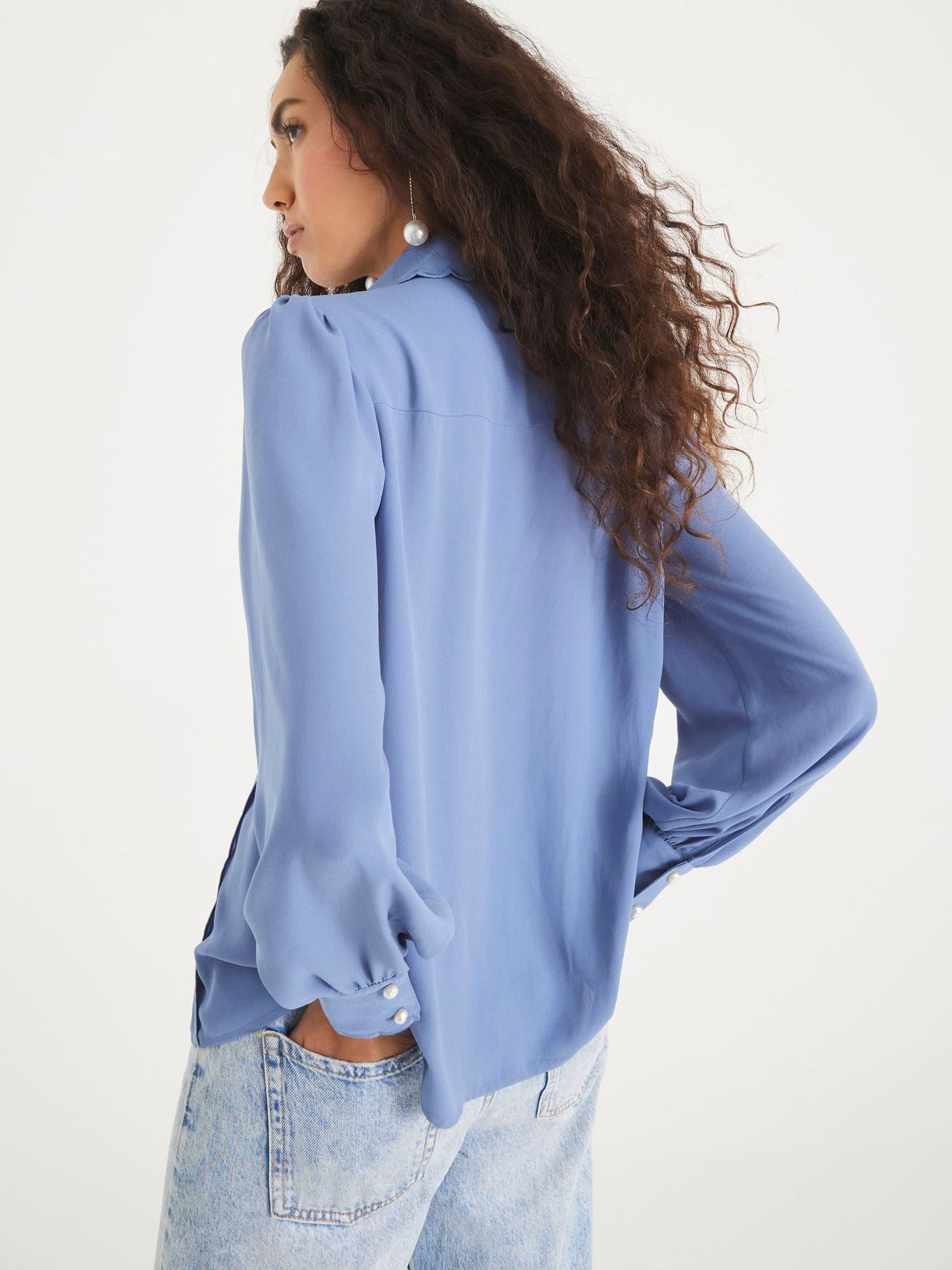 Buy River Island Blue Scallop Trim Chiffon Shirt from Next South